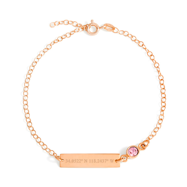 Rose Gold Custom Coordinates Bracelet With Birthstone