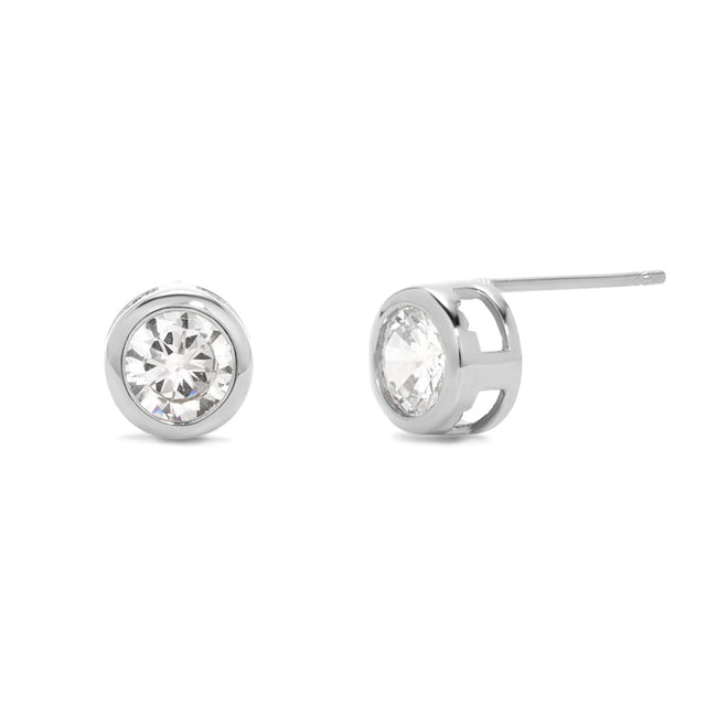 Stainless Steel Bezel CZ Stud Earrings