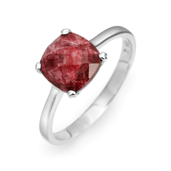 July Ruby Cushion Cut Birthstone Gemstone Silver Ring