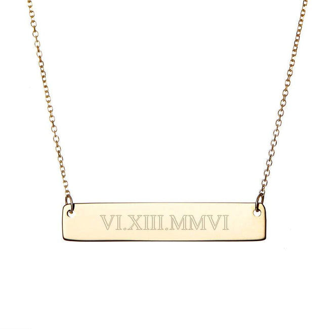 Roman Numeral Gold Bar Necklace