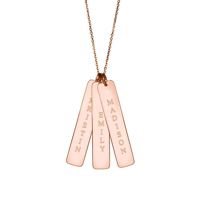 Triple Vertical Name Bar Pendant in Rose Gold Vermeil