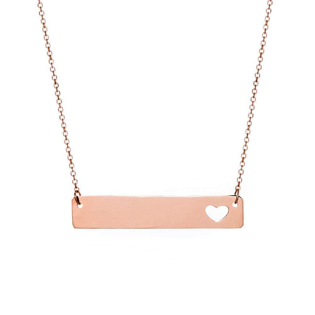 Engravable 14K Rose Gold Name Bar with Heart Cut Out