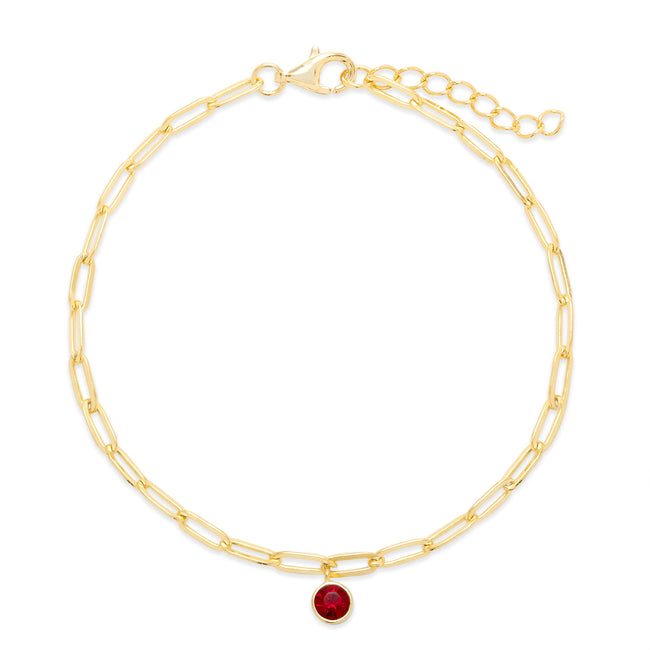 Custom Gold Paperclip Chain Birthstone Charm Bracelet