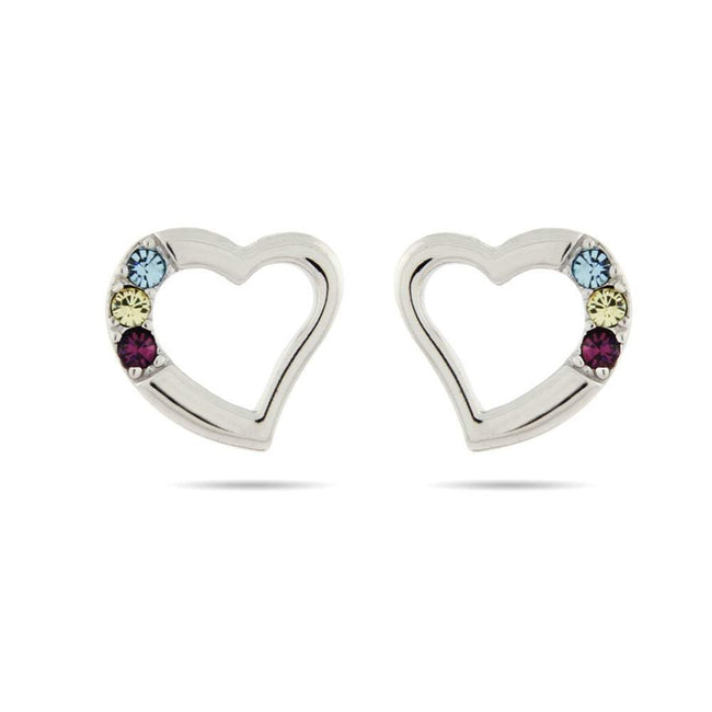 3 Stone Austrian Crystal Birthstone Heart Studs 