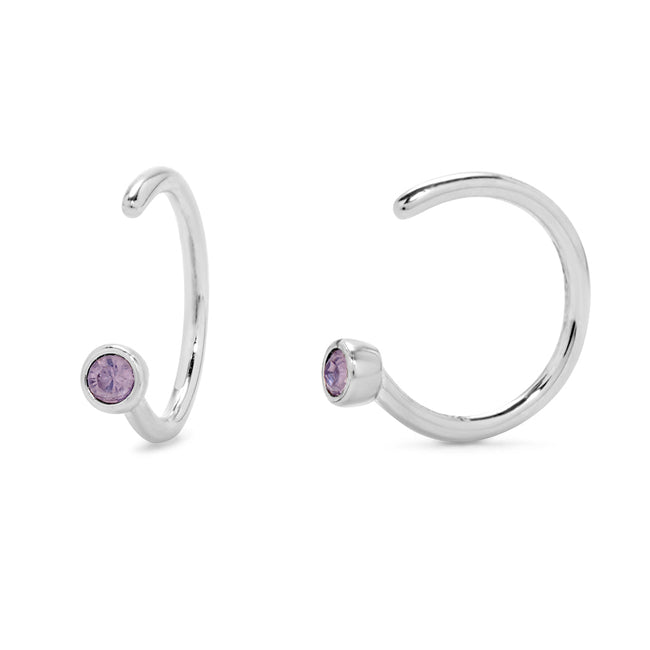 Custom Birthstone Bezel Set Silver Cuff Earrings