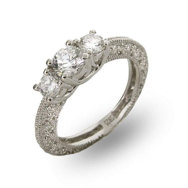 Three Stone Vintage Style CZ Engagement Ring