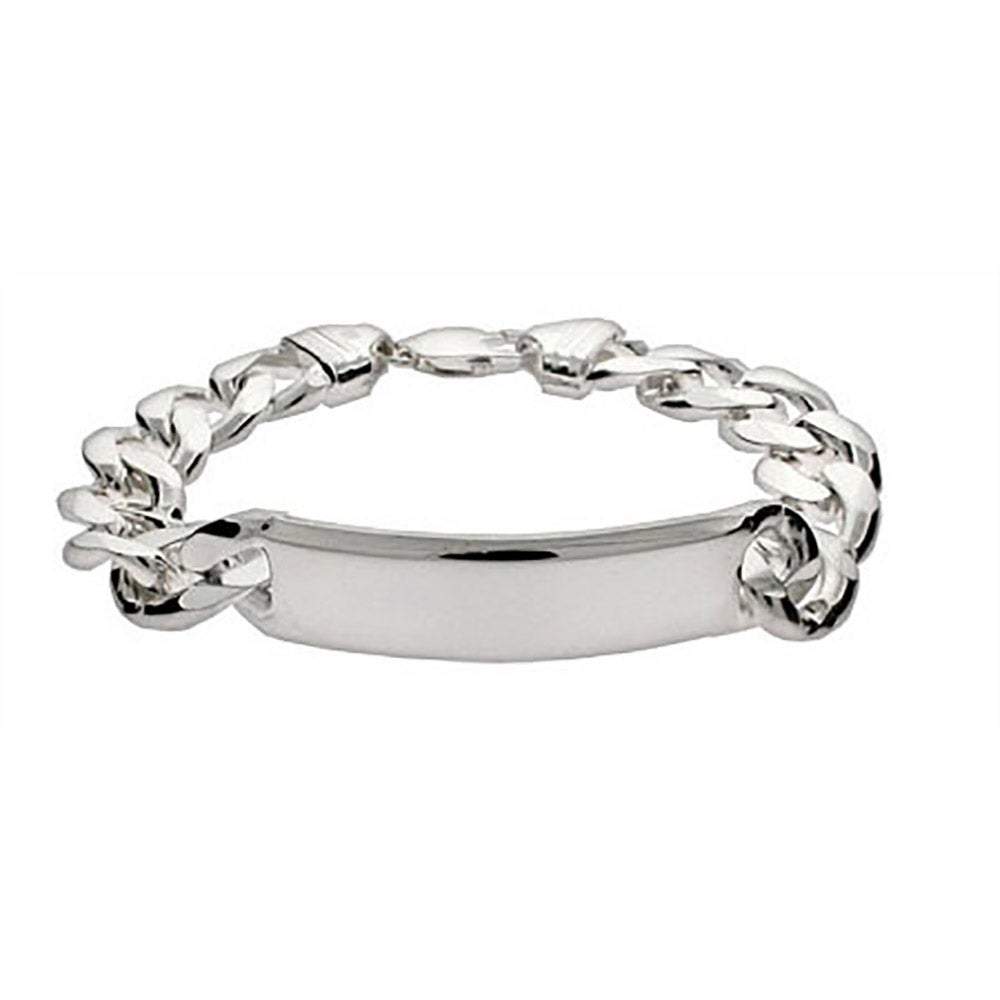 Men's Heavy Curb Link Sterling Silver ID Bracelet | Eve's Addiction