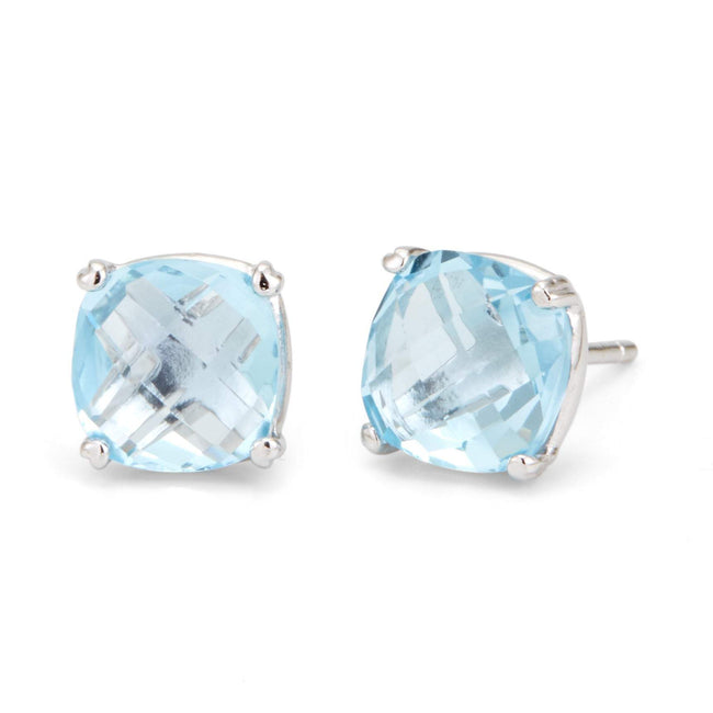 Sterling Silver Blue Topaz Amethyst Gemstone Stud Earrings