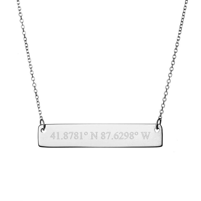 Custom Coordinate Sterling Silver Bar Necklace