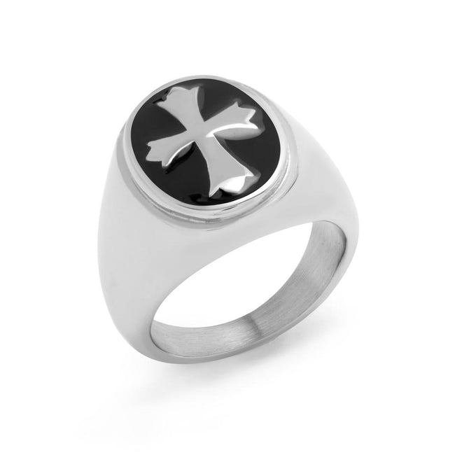 Men's Stainless Steel Enamel Cross Ring