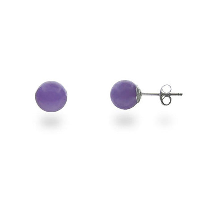 Genuine Purple Jade Stud Earrings | Purple Ball Studs