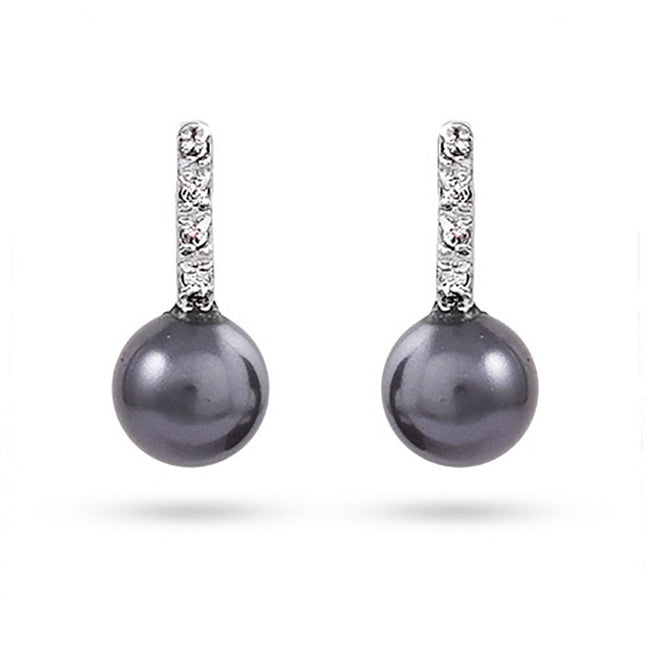 Sterling Silver Black Freshwater Pearl & CZ Earrings