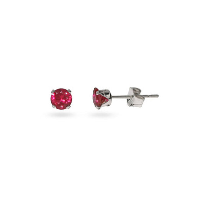 Sterling Silver 4 mm Ruby Cubic Zirconia Stud Earrings