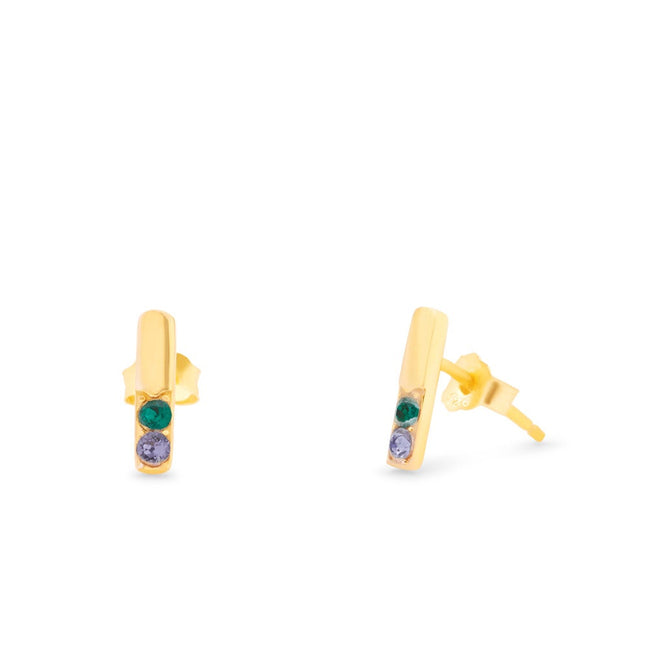 2 Stone Birthstone Gold Bar Earrings