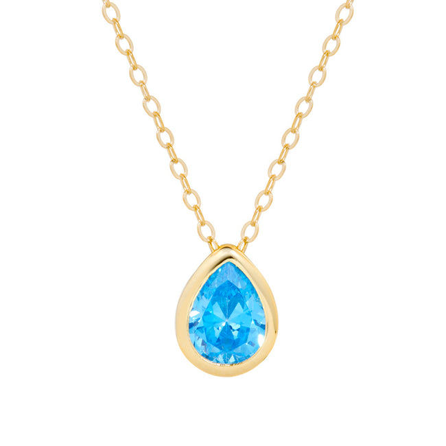 Gold Plated December Pear Cut Bezel Birthstone Necklace