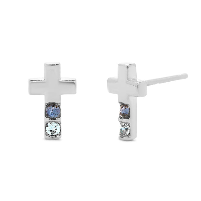 2 Stone Silver Cross Birthstone Earrings