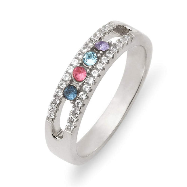 Four Stone Birthstone CZ Silver Ring