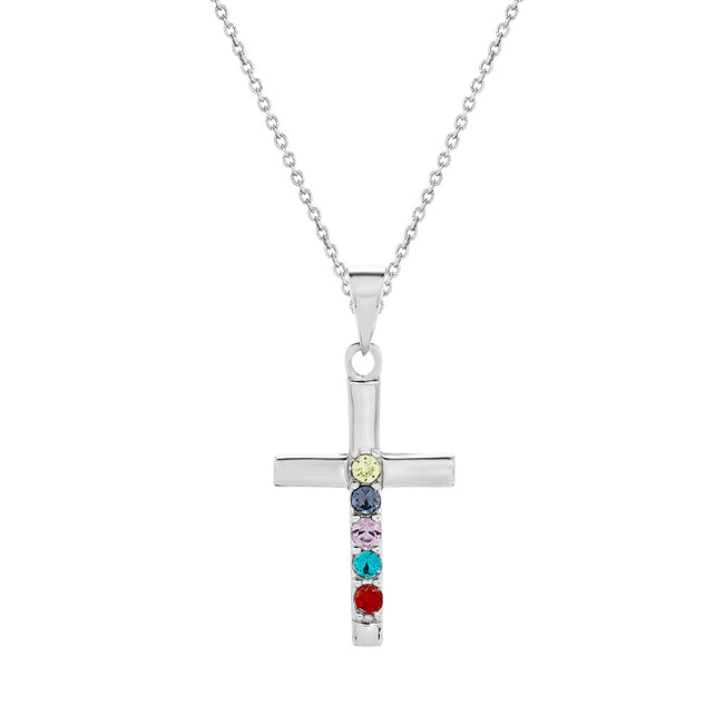 5 Stone Silver Cross Birthstone Pendant