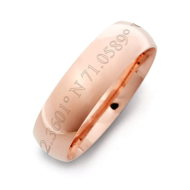 Personalized Rose Gold Custom Coordinates Engraved Band 