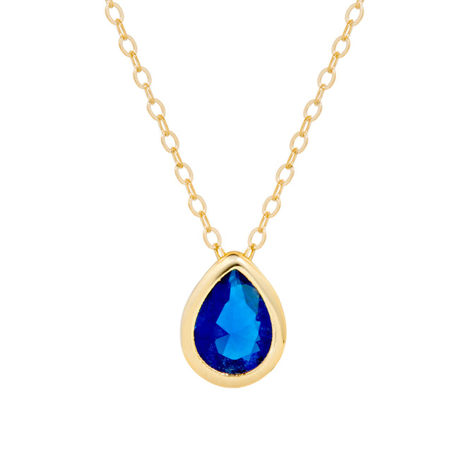 Gold Plated September Pear Cut Bezel Birthstone Necklace