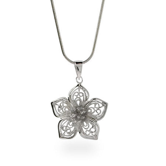 Sterling Silver Vintage Filigree Flower Necklace