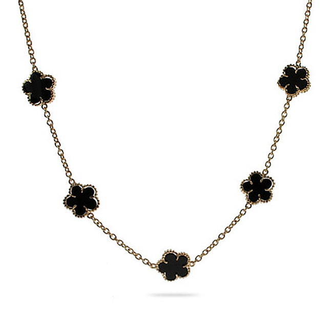 Designer Style Gold Vermeil Onyx Clover Necklace