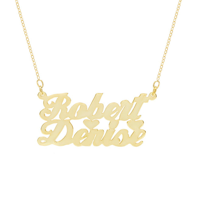 14K Gold Plated Couple's Script Name Plate Necklace