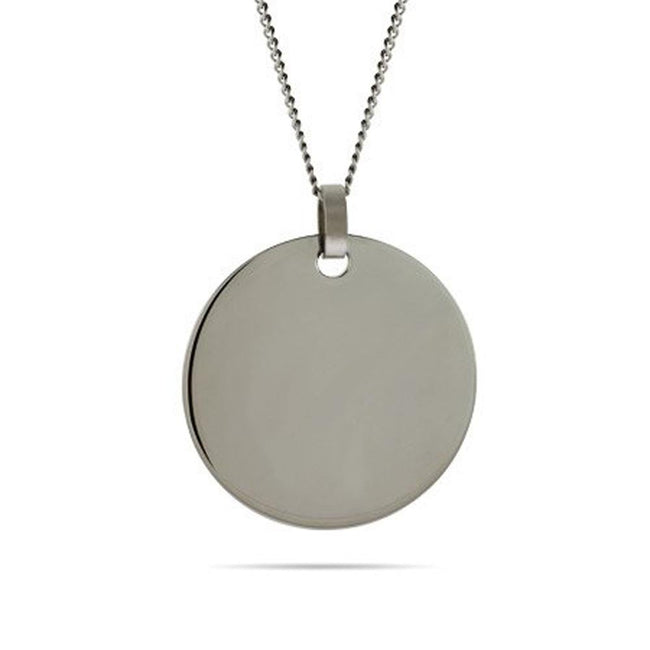 Stainless Steel Engravable Large Round Tag on Curb Chain