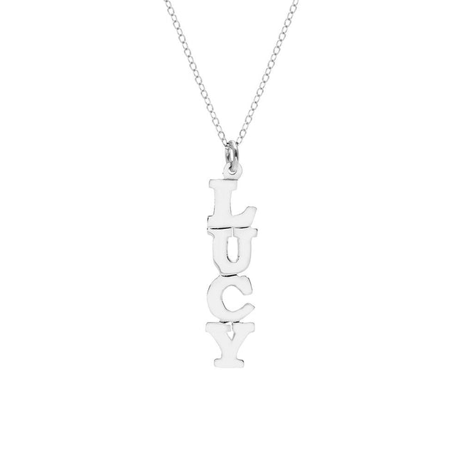 Sterling Silver Custom Vertical Nameplate Necklace