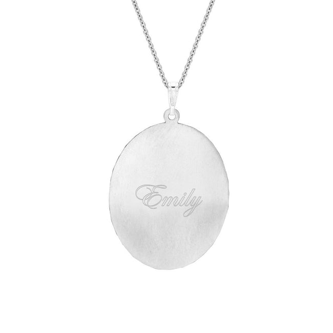 Custom Oval Silver Diamond Cut Color Photo Necklace | Eve's Addiction