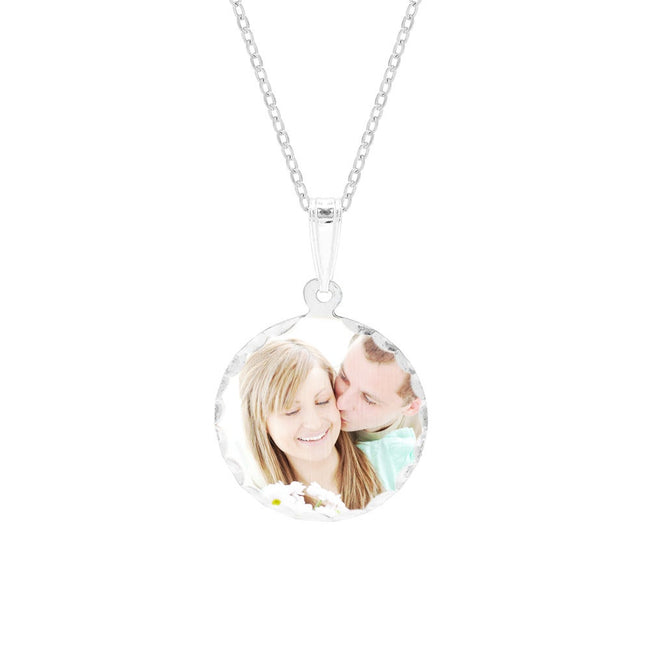 Petite Round Sterling Silver Diamond Cut Color Photo Pendant | Eve's ...