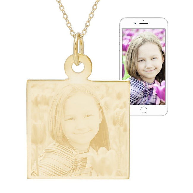 Gold Plated Square Charm Photo Pendant