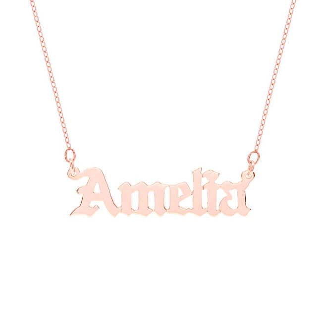 Rose Gold Vermeil Gothic Name Necklace