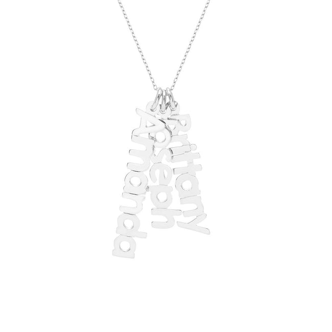 Dangling Family Nameplate Sterling Silver Necklace