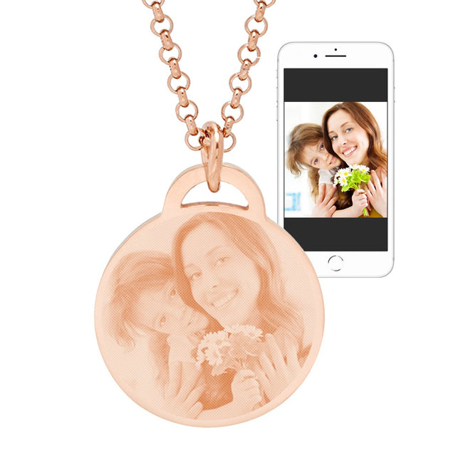 Rose Gold Plated Round Tag Photo Pendant
