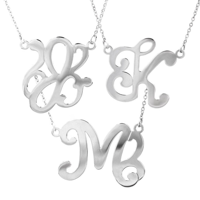 Single Initial Script Style Sterling Silver Monogram Necklace