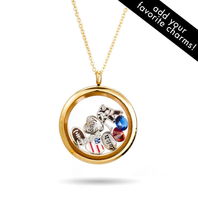 Gold Round Glass Floating Charm Locket