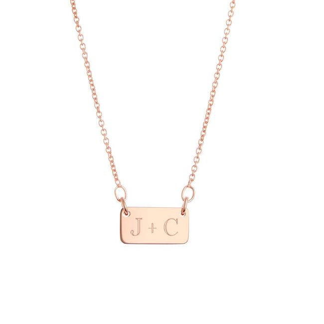 Couple's Initial Rose Gold Bar Necklace