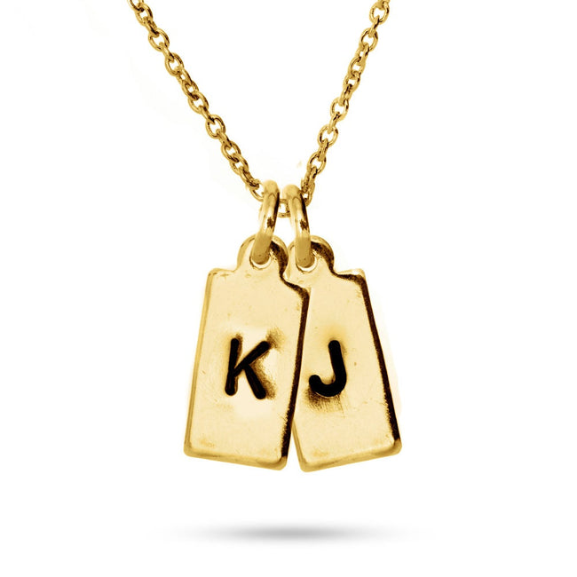 Hand Stamped Gold Vermeil Double Rectangle Tag Mini Initial Necklace