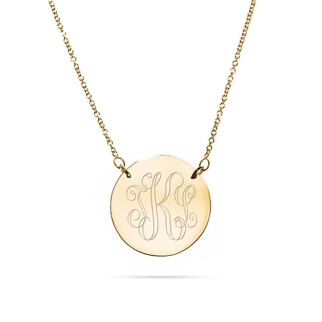 14K Gold Monogram Disc Charm Necklace