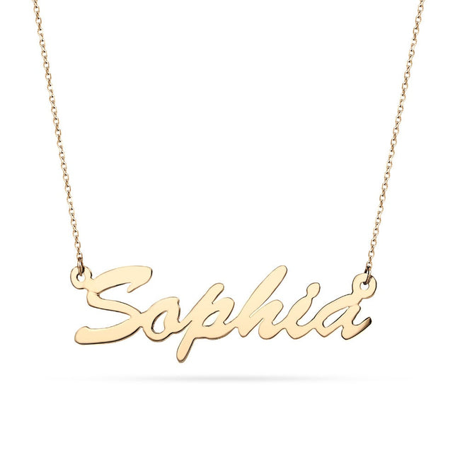 14K Gold Thin Script Name Plate Necklace