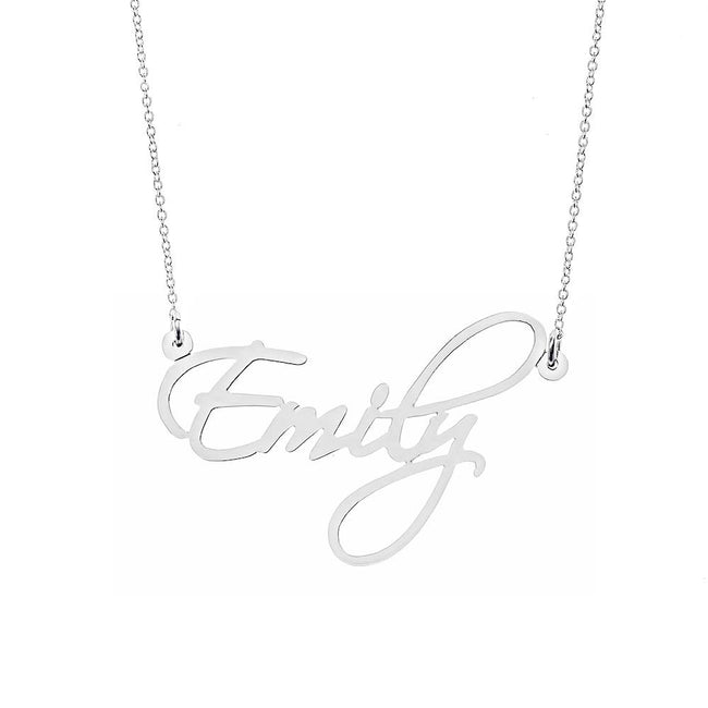 14K White Gold Fancy Script Name Plate Necklace