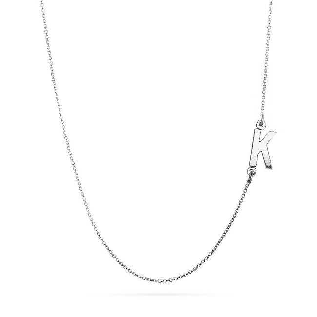 14K White Gold Sideways Initial Charm Necklace