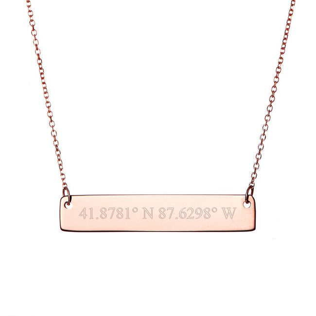 Custom Coordinate Rose Gold Bar Necklace