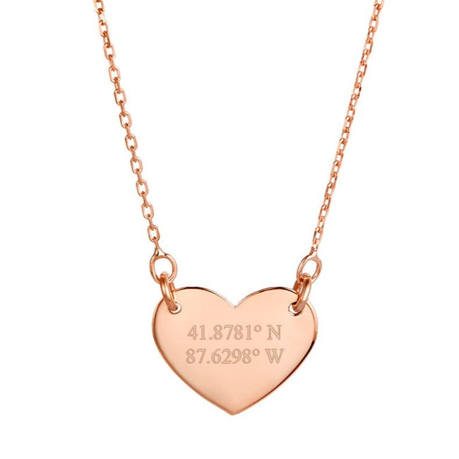 Custom Coordinate Rose Gold Heart Necklace