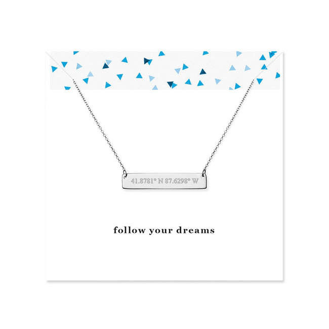 Follow Your Dreams Custom Coordinate Silver Name Bar Necklace
