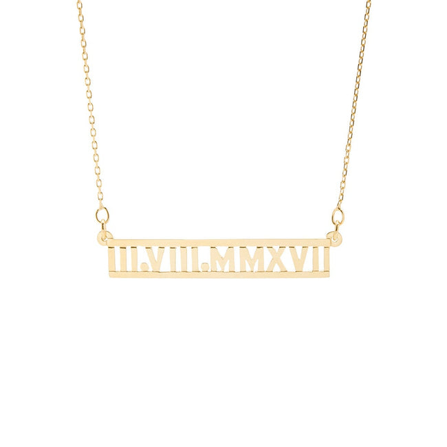 Custom Cut-Out Roman Numeral Gold Necklace