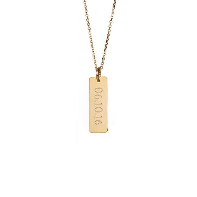  Custom Date Petite Vertical Gold Bar Necklace