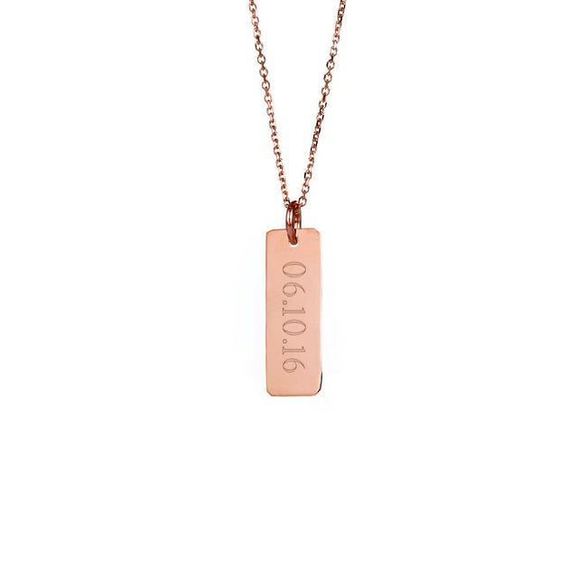 Custom Date Petite Vertical Rose Gold Bar Necklace