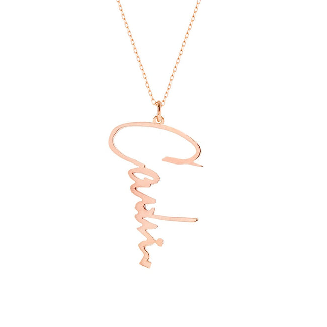 Custom Signature Vertical Rose Gold Nameplate Necklace